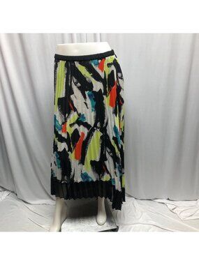 NY Collection Skirt Womens Size Small Abstract Pleated Asymmetrical Artistic
